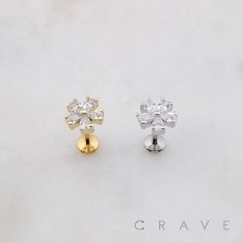 ROUND 5 PETALS CZ FLOWER THEADLESS (PUSH IN) 316L SURGICAL STEEL LABRET SET